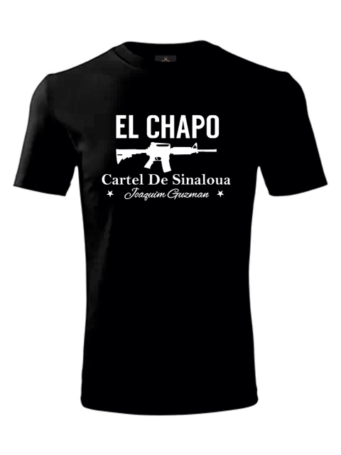 EL PATRON pánske tričko – El Chapo M16 White – Čierna